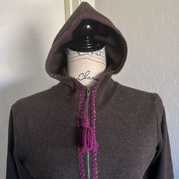 Free People Brown Zipper Closure Hoodie Sweater Casual Boho Feminine - Picture 4 of 9